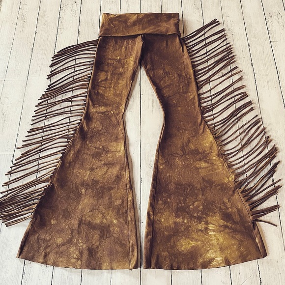 LONG LENGTH Hip Hugger Fringe Bell Bottoms in SADDLE TIE DYE Boho Festival Hippy - Picture 10 of 10